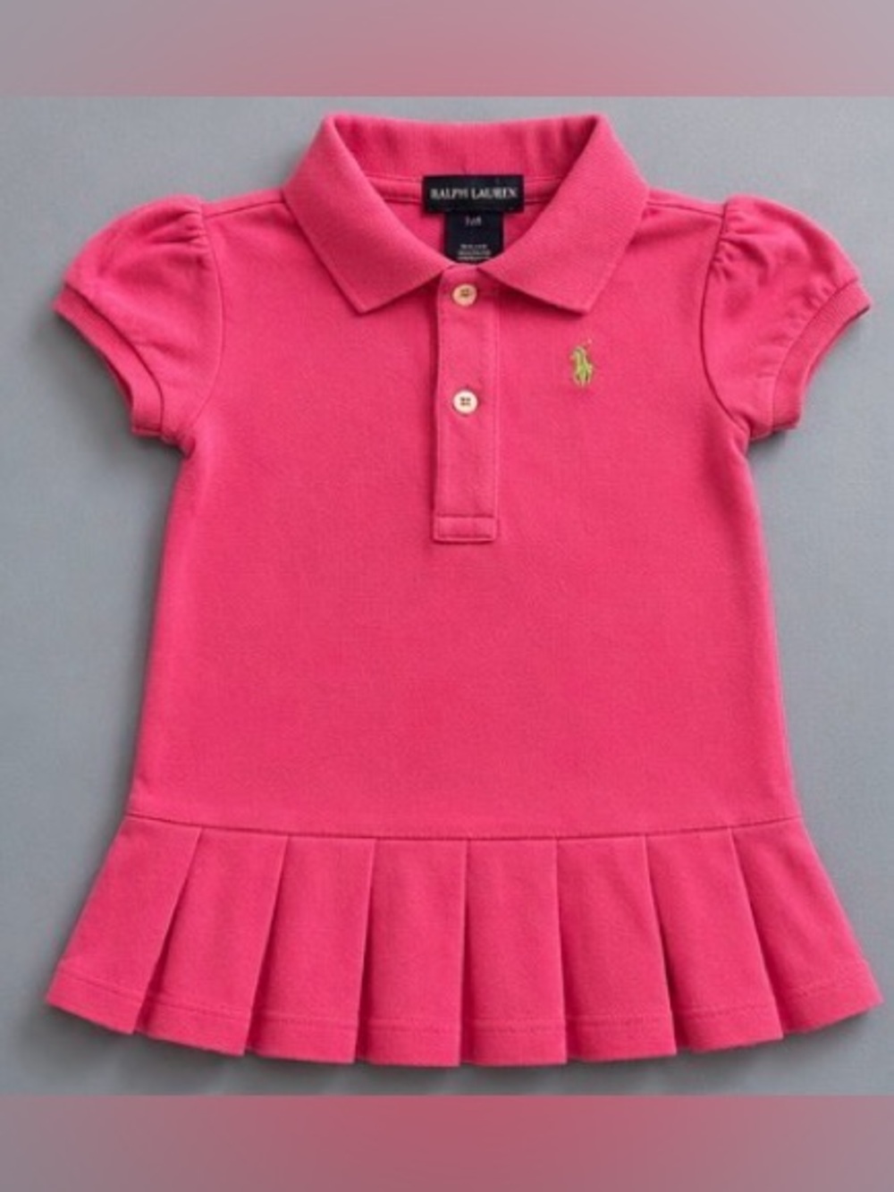 Ralph Lauren Girls' Bright Pink Polo Dress with Pleated Skirt